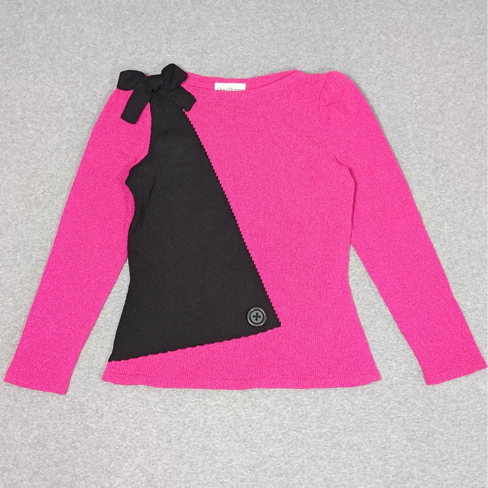 Vintage Raul Blanco Color Block Sweater Womens 12 Preppy Barbiecore Black Pink